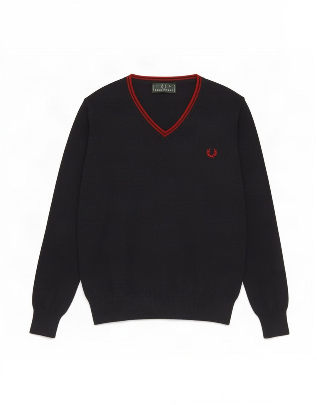 Fred Perry Herren-Pullover mit V-Ausschnitt, große marineblaue Wolle