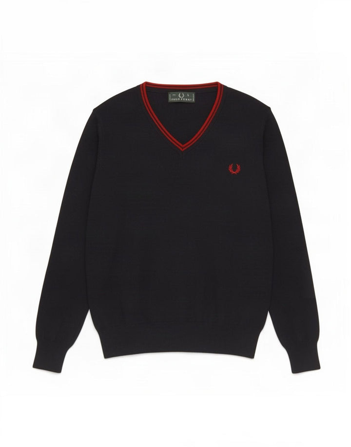Fred Perry Herren-Pullover mit V-Ausschnitt, große marineblaue Wolle