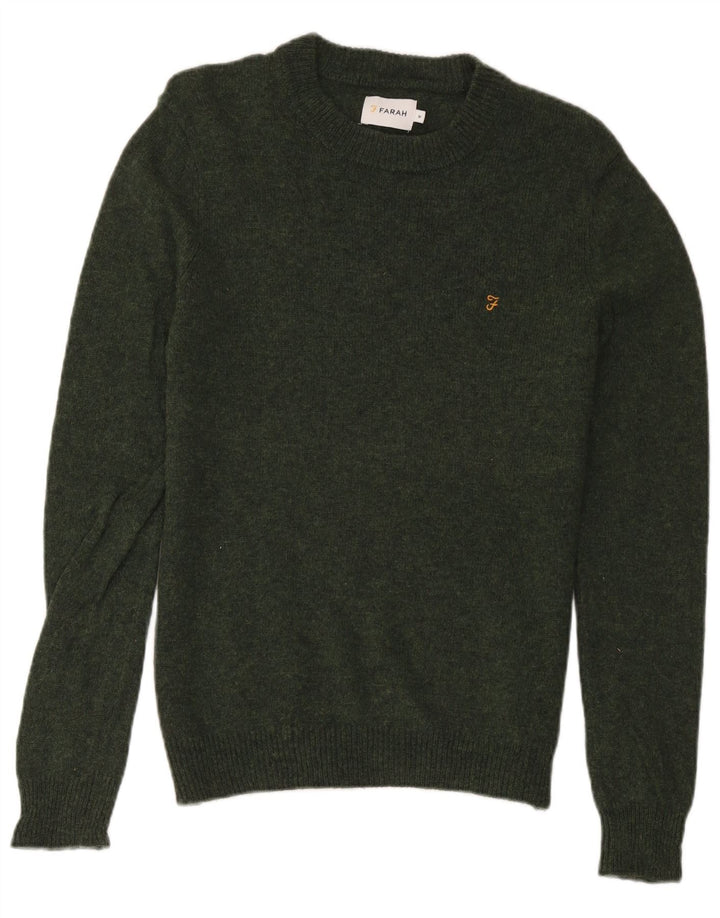 Farah Herren-Pullover mit Rundhalsausschnitt, mittelgrüne Lammwolle