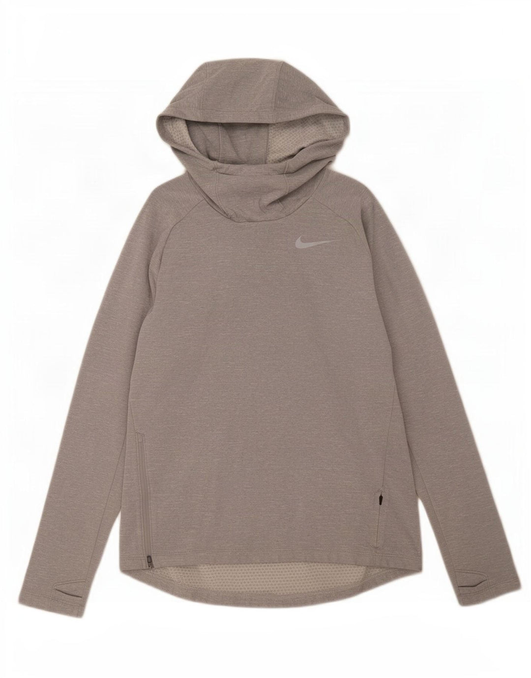 Nike Herren Dri Fit Kapuzenoberteil, langärmelig, mittelgrau geflecktes Polyester