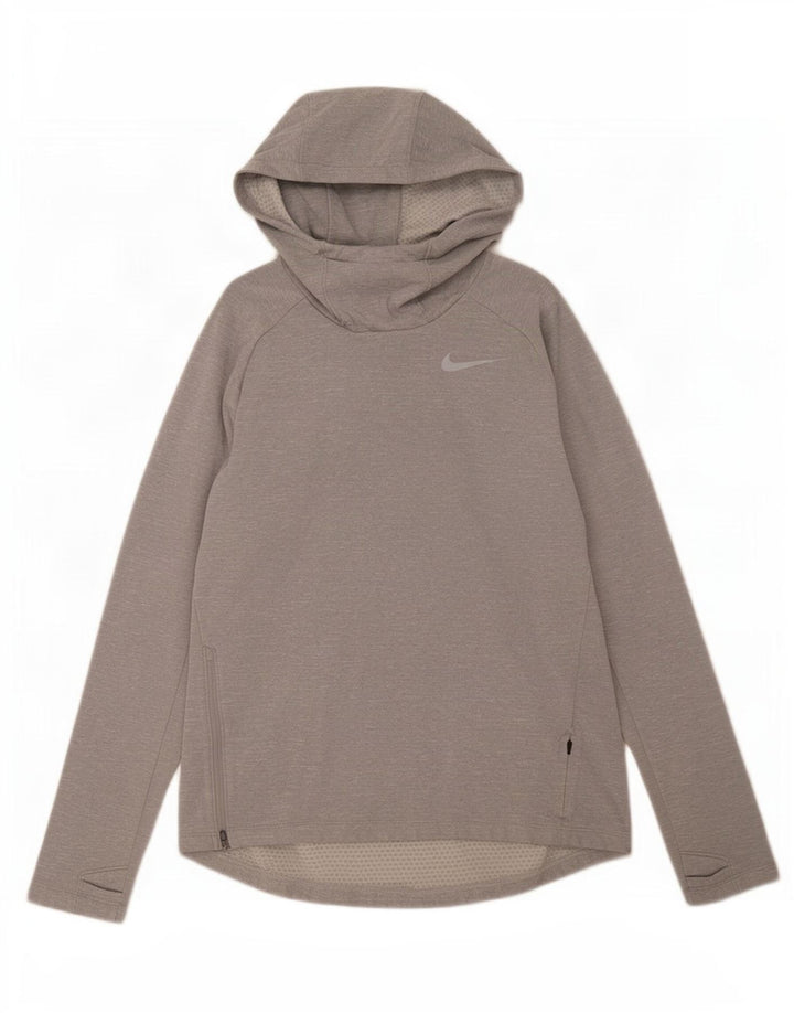 Nike Herren Dri Fit Kapuzenoberteil, langärmelig, mittelgrau geflecktes Polyester