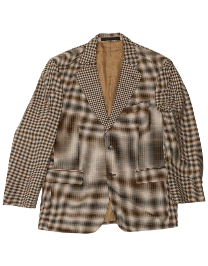 Marks & Spencer Herren-Blazer mit 2 Knöpfen, UK 40, mittelbeige karierte Wolle