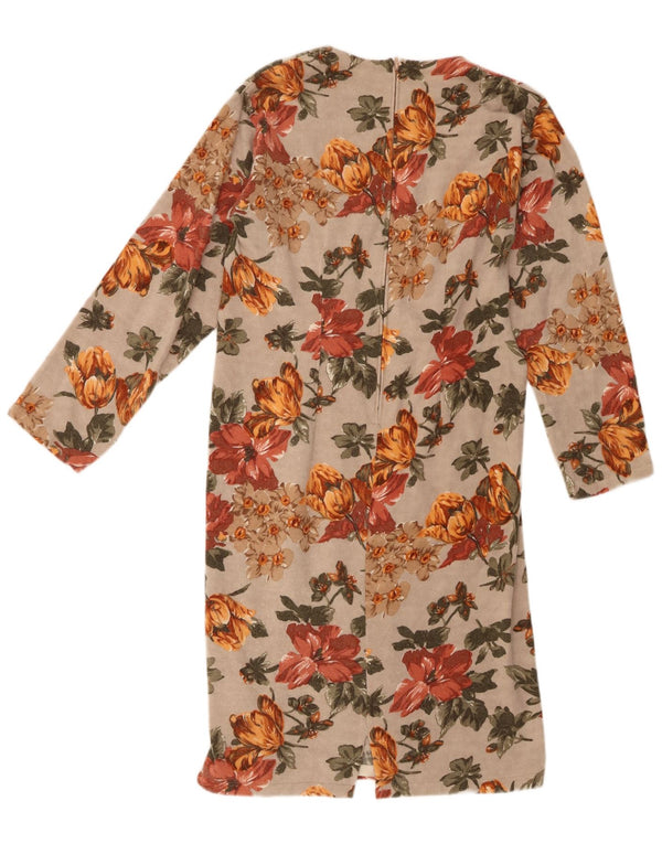 Vintage Damen Langarm-Etuikleid UK 12 Medium Beige Floral