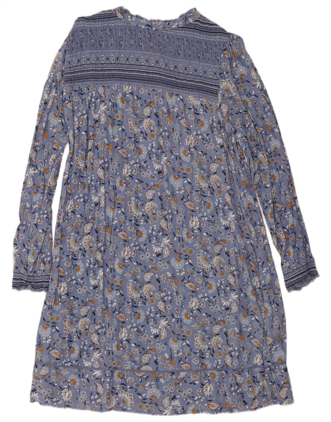 Fat Face Damen-Basic-Kleid mit langen Ärmeln, UK 12, Mittelblau mit Blumenmuster, Viskose