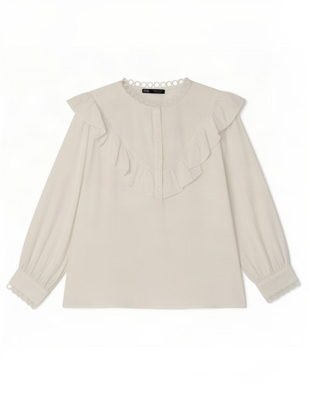 Zara Damen-Blusenoberteil mit 3/4-Ärmeln, UK-Größe 44, Größe L, Weiß, Polyester