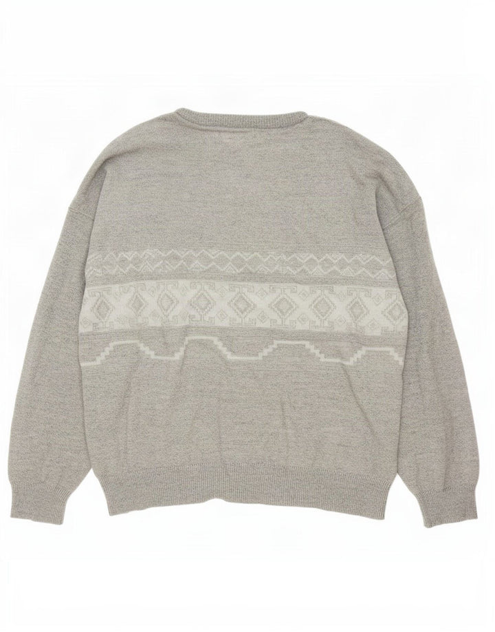 Vintage Herren Pullover mit U-Boot-Ausschnitt XL Grau Geometrisch