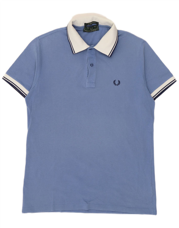 Fred Perry Herren-Poloshirt aus mittelblauer Colourblock-Baumwolle