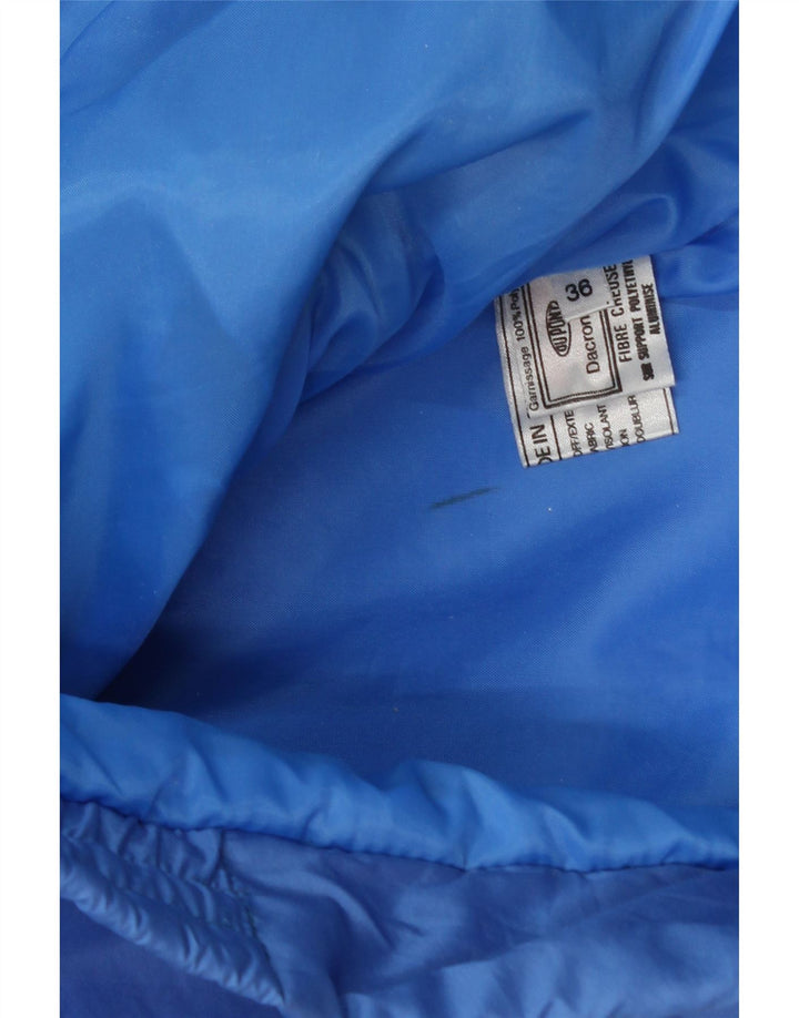 VINTAGE Wattierte Herrenjacke mit Kapuze, UK 36, kleines blaues Colourblock-Polyamid