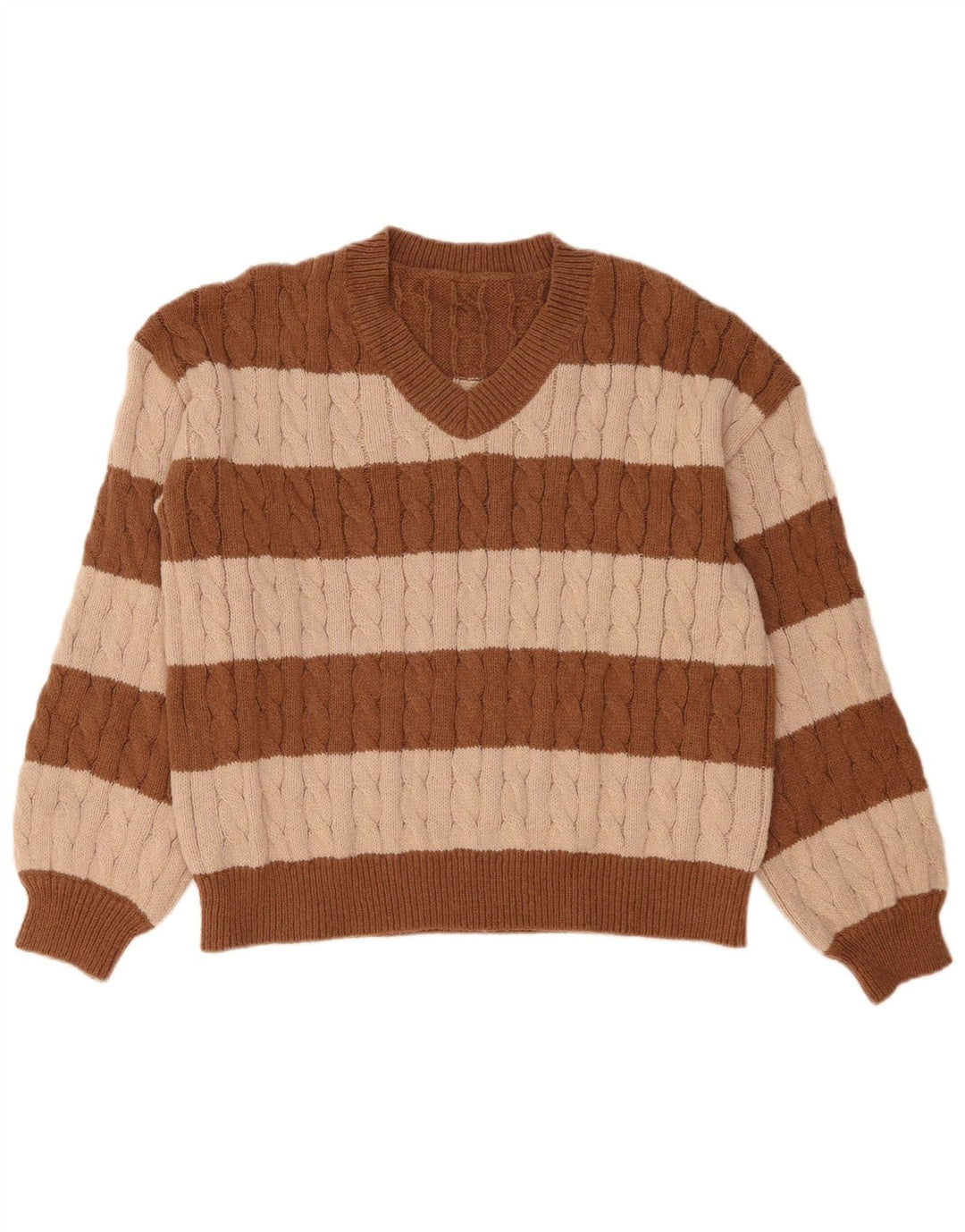 SHEIN Damen-Pullover mit V-Ausschnitt, UK 14, Mittelbraun, Farbblock