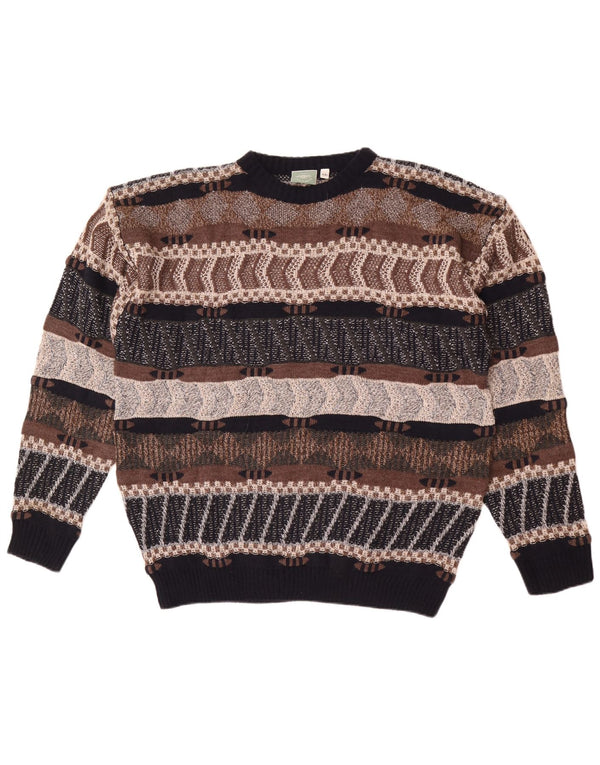 Vintage Herren Rundhalspullover Pullover 2XL Braun gestreift Acryl