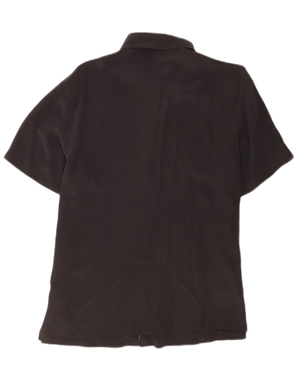 Vintage Damen Kurzarm-Hemd, normal, EU 40, mittlere schwarze Seide