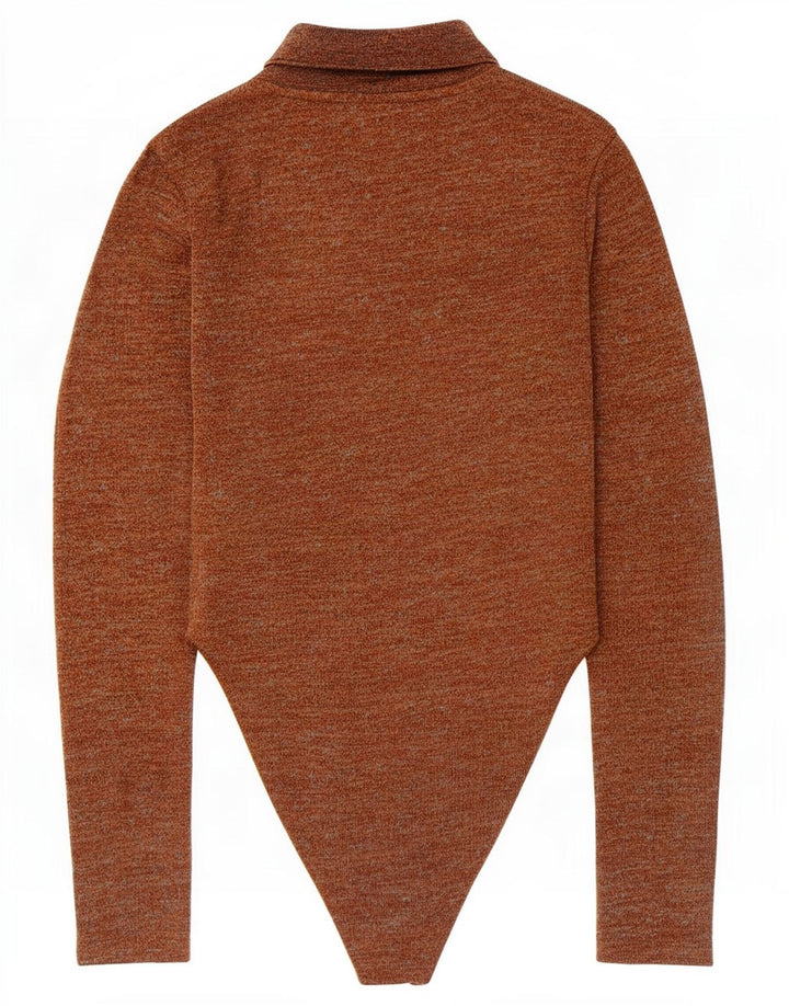 Langärmeliger Damen-Body von Zara, Gr. 8, klein, braun geflecktes Polyester