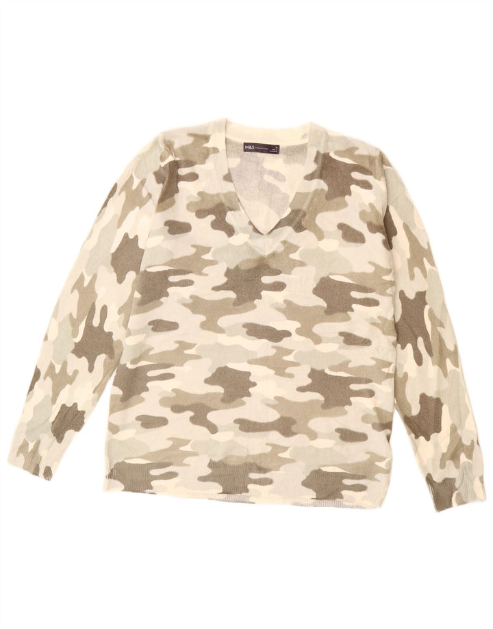 Marks & Spencer Damen-Pullover mit V-Ausschnitt, UK 14, Mittelbeige-Tarnung