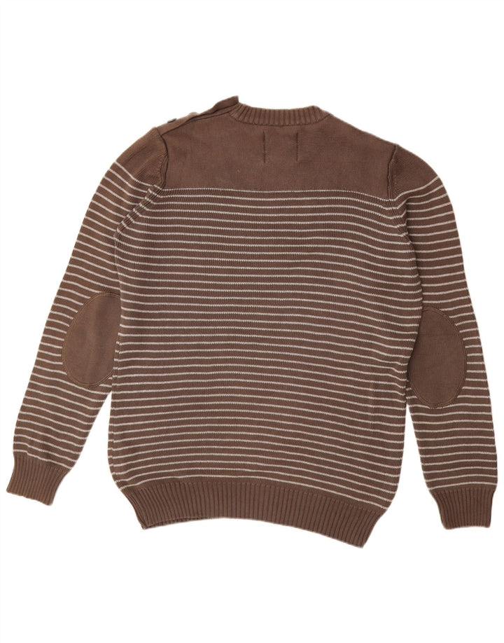 JULES Herren-Pullover mit Rundhalsausschnitt, groß, braun gestreift, Baumwolle