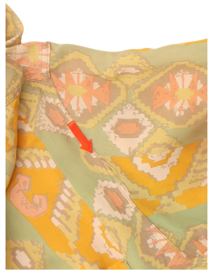 VINTAGE Herren Kurzarmhemd Mittelgelbe geometrische Viskose