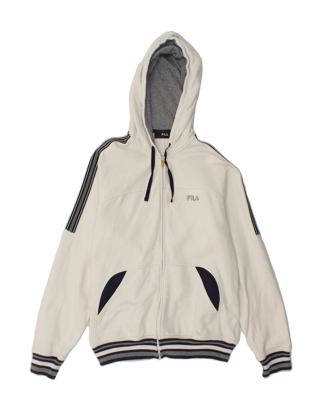 FILA Mens Zip Hoodie Sweater Small White Colourblock Cotton Vintage Fila and Second-Hand Fila from Messina Hembry 