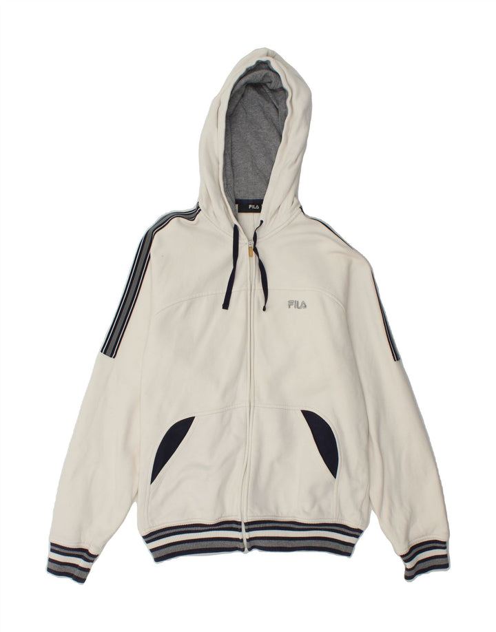 FILA Mens Zip Hoodie Sweater Small White Colourblock Cotton Vintage Fila and Second-Hand Fila from Messina Hembry 
