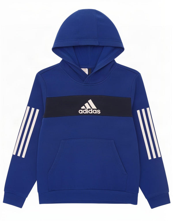 Adidas Jungen Kapuzenpullover mit Grafik, 9–10 Jahre, blaue Farbblock-Baumwolle