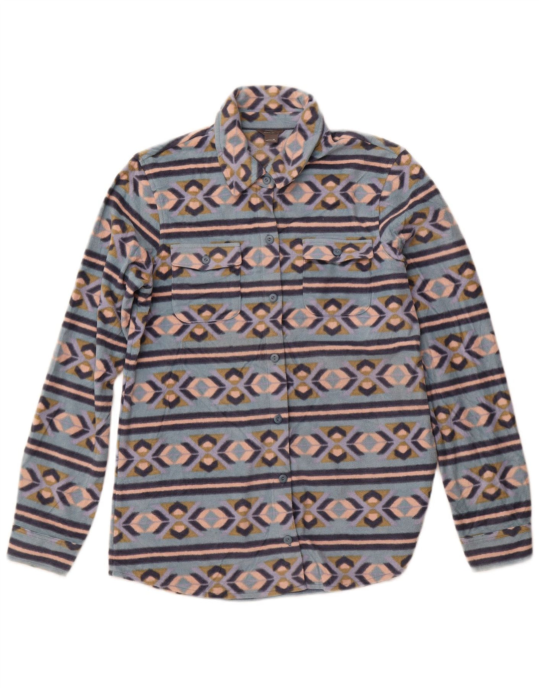 EDDIE BAUER Damen Fleeceshirt UK 12 Mittelblau Fair Isle Polyester