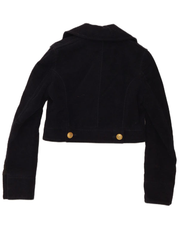 Zara Damen Crop Double Breasted Bomberjacke UK 6 XS Marineblau Baumwolle