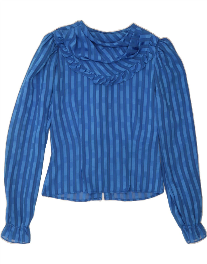 SAUCI Womens Ruffle Front Long Sleeve Blouse Top UK 10 Small Blue Striped Vintage Sauci and Second-Hand Sauci from Messina Hembry 