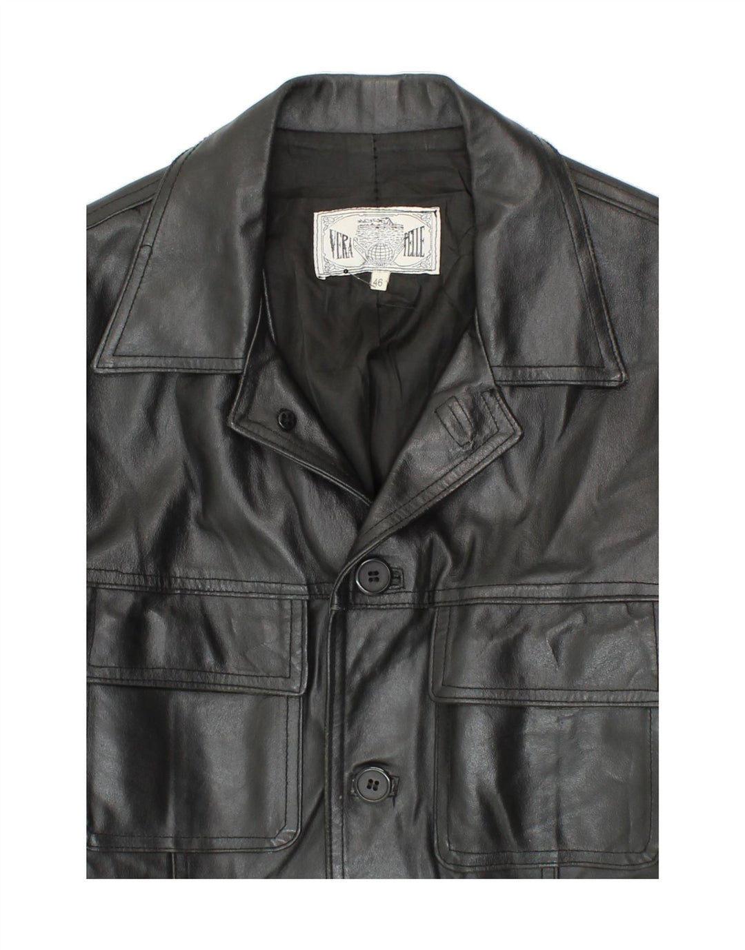 VINTAGE Mens Leather Jacket IT 46 Small Black Leather Vintage Vintage and Second-Hand Vintage from Messina Hembry 