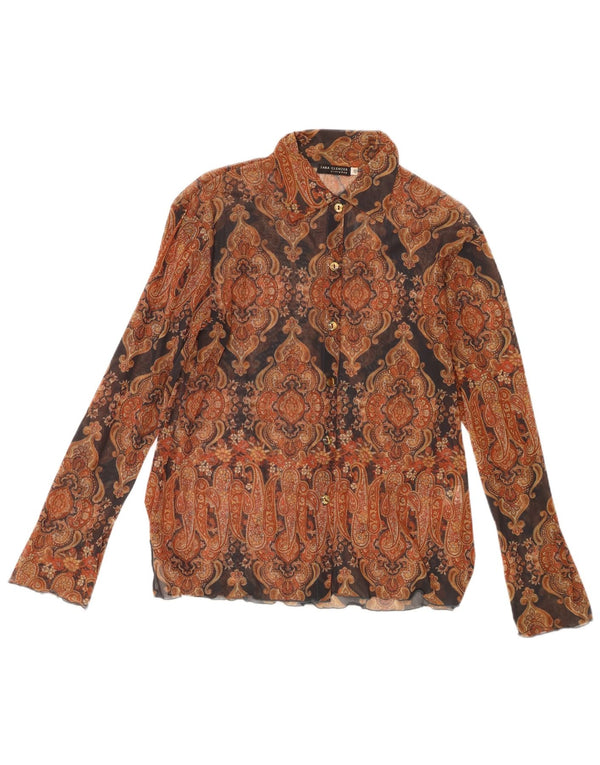 Sara Glenzer Damen Durchsichtige Hemdbluse EU 46 XL Braun Paisley