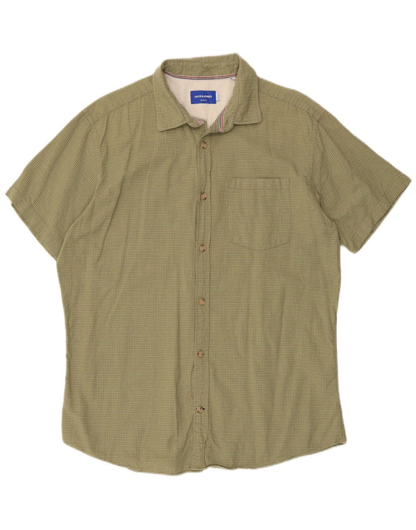 Jack & Jones Herren-Kurzarmhemd XL aus grüner Nadelstreifen-Baumwolle