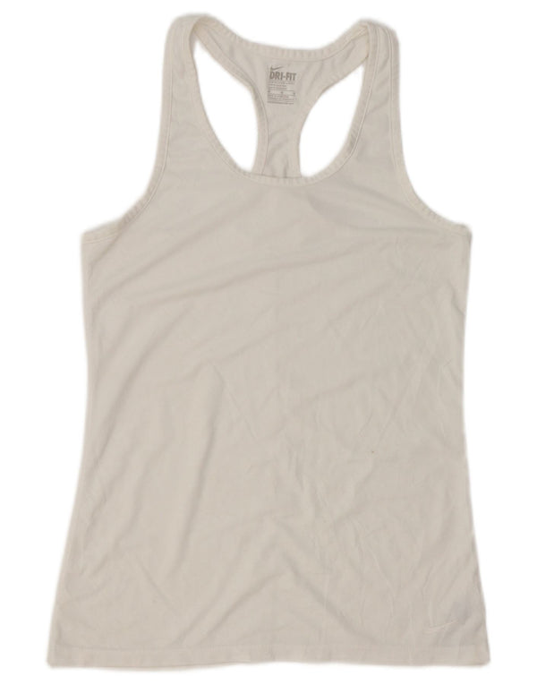 NIKE Damen Dri Fit Slim Fit Trägershirt UK 12 Mittelweißes Polyester