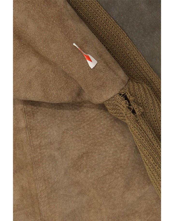 Vintage Herren Wildleder Bomberjacke UK 38 Medium Khaki Colourblock Leder