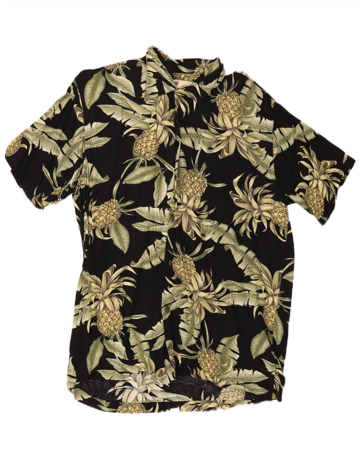 Karmakula Herren-Kurzarmhemd mit abstraktem Muster, mittelschwarze Viskose