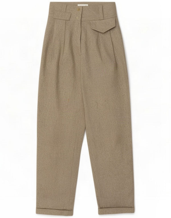 Vintage Womens Loose Fit High Waist Casual Trousers Small W26 L28 Grey Wool