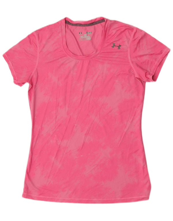 Under Armour Damen Heat Gear T-Shirt Top UK 14 Medium Pink Tie Dye
