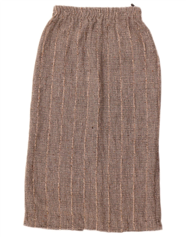 Vintage Damen Midirock W26 Klein grau gestreift Polyacryl