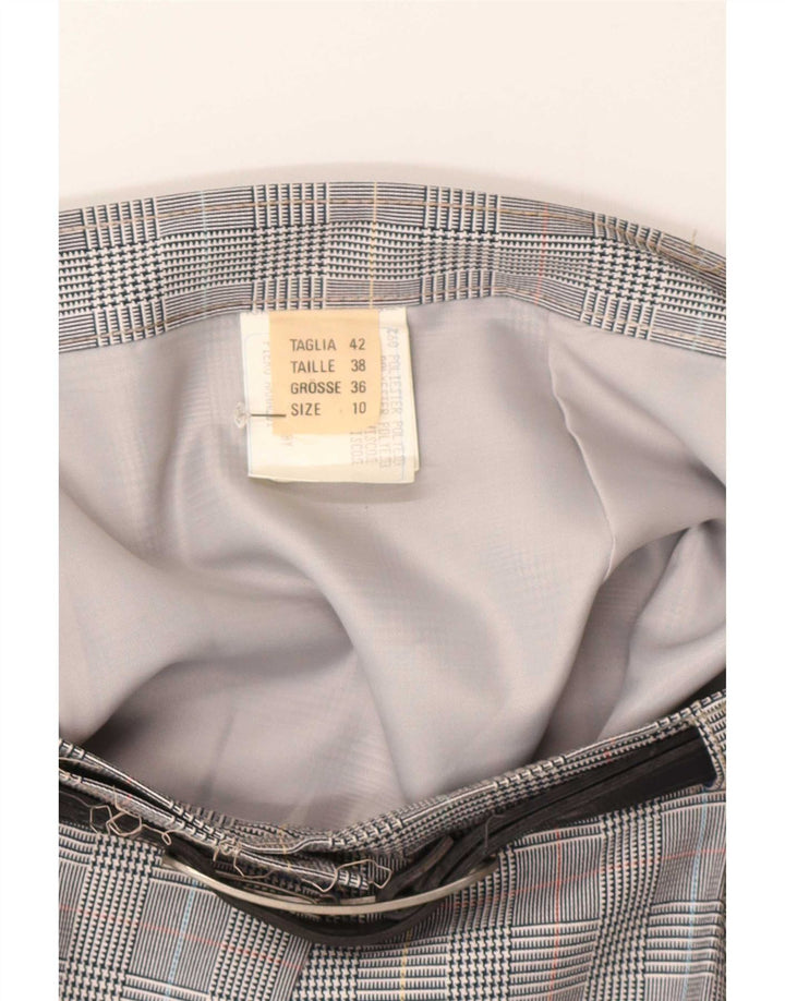 Vintage Damen Wickelrock UK 10 Small W27 Graues Hahnentritt-Polyester