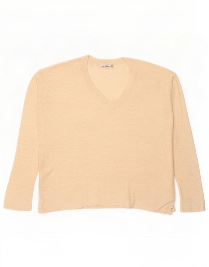 Zara Damen Übergroßes Top Langarm UK 14 Medium Beige Flecked