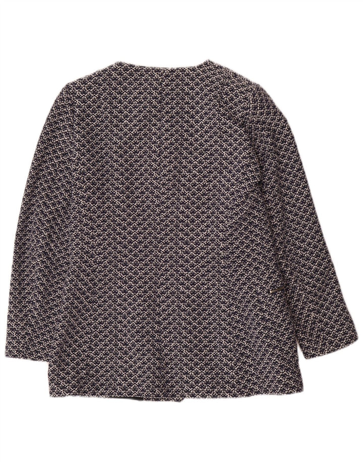 Zara Damen-Blazer mit abstraktem Muster, UK 14, große marineblaue Baumwolle