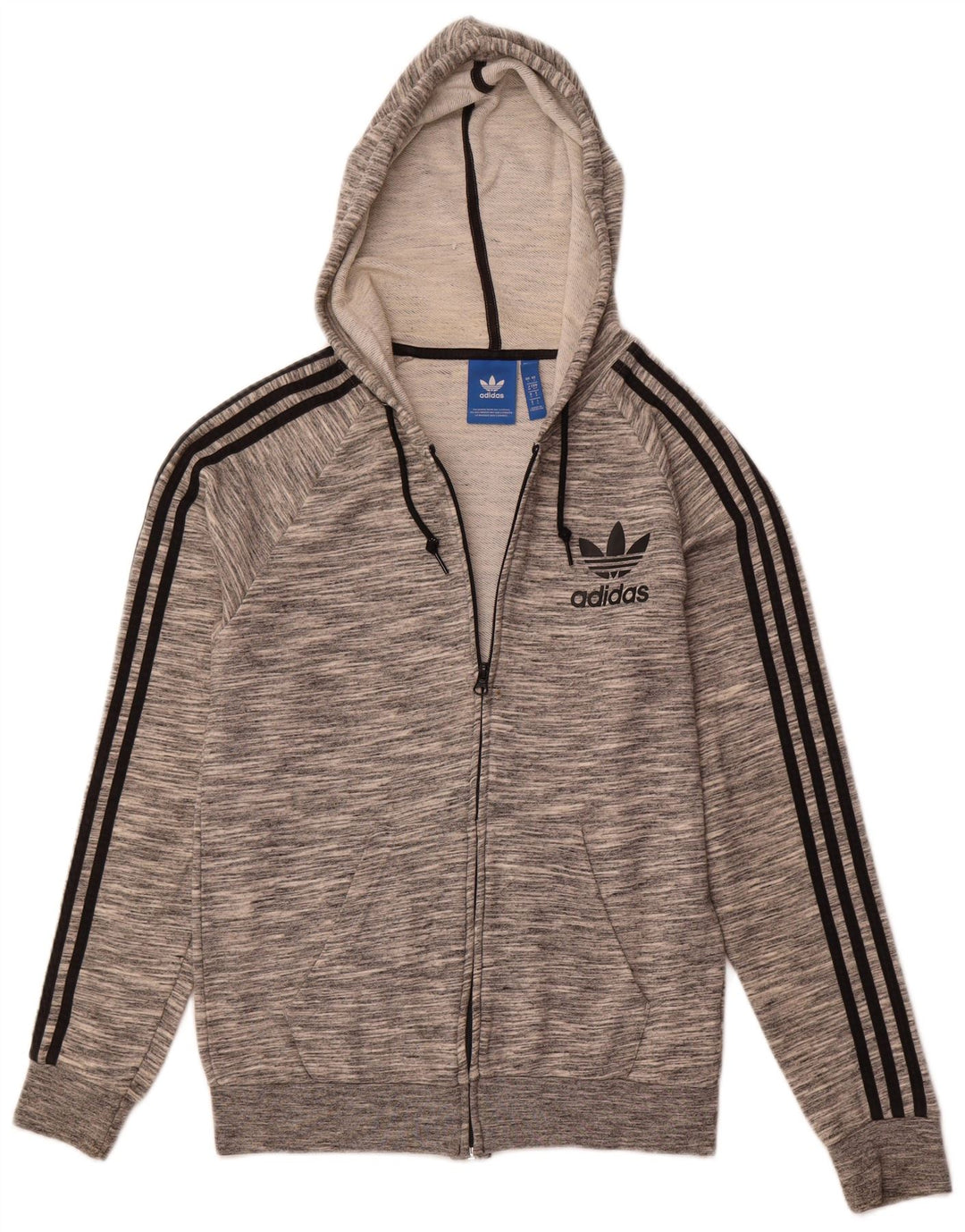 ADIDAS Herren-Kapuzenpullover mit Reißverschluss, klein, grau gefleckte Baumwolle