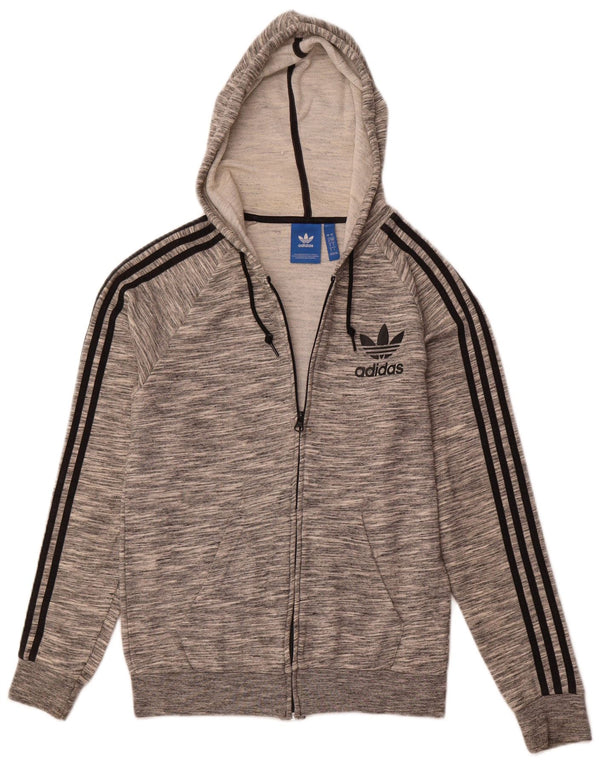 ADIDAS Herren-Kapuzenpullover mit Reißverschluss, klein, grau gefleckte Baumwolle