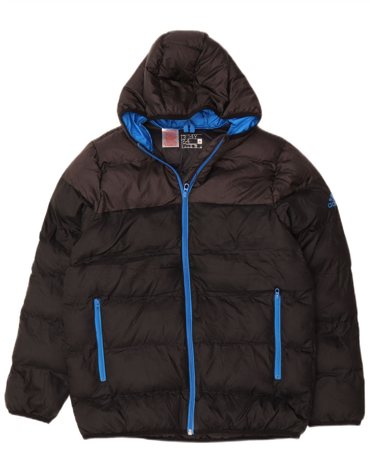 Adidas Wattierte Jacke mit Kapuze für Jungen, 13–14 Jahre, schwarzes Colourblock-Polyester