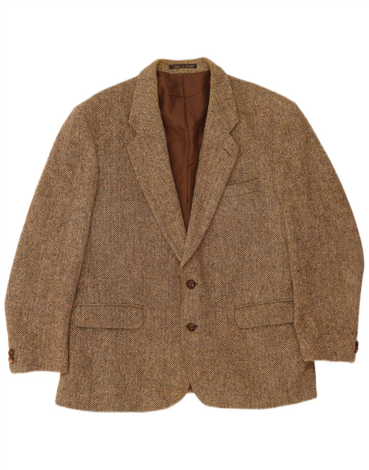 Harris Tweed Herren-Blazer mit 2 Knöpfen, UK 40, große braune Wolle