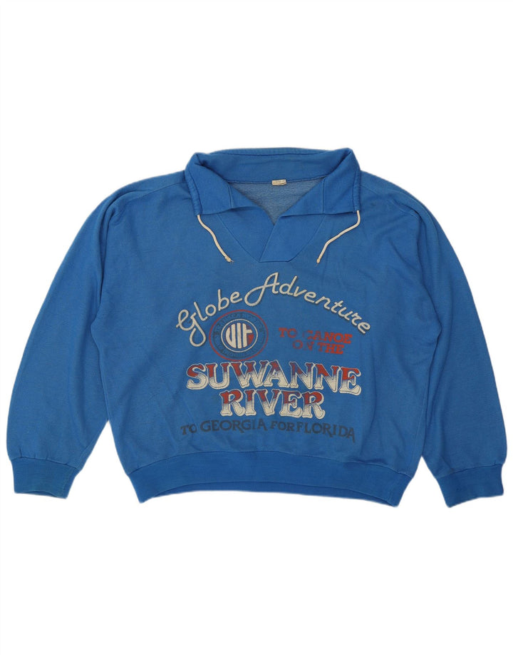 Vintage Damen Übergroßer Grafik-Sweatshirt-Pullover UK 14 Mittelblau