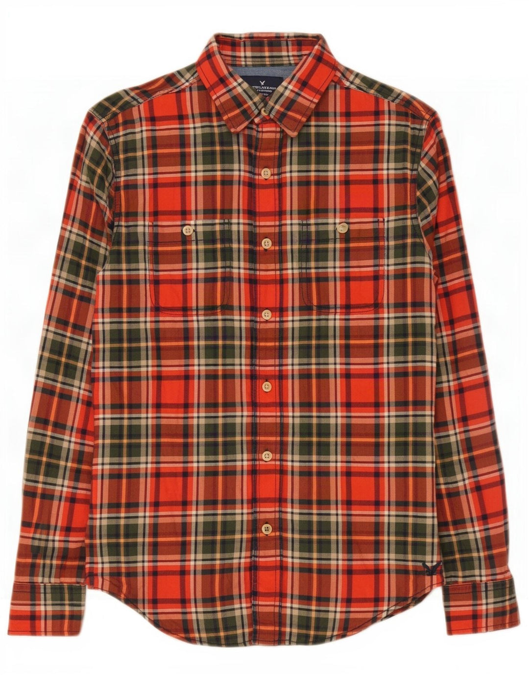 American Eagle Outfitters Herren-Flanellhemd mit klassischer Passform, kleines rotes Karomuster
