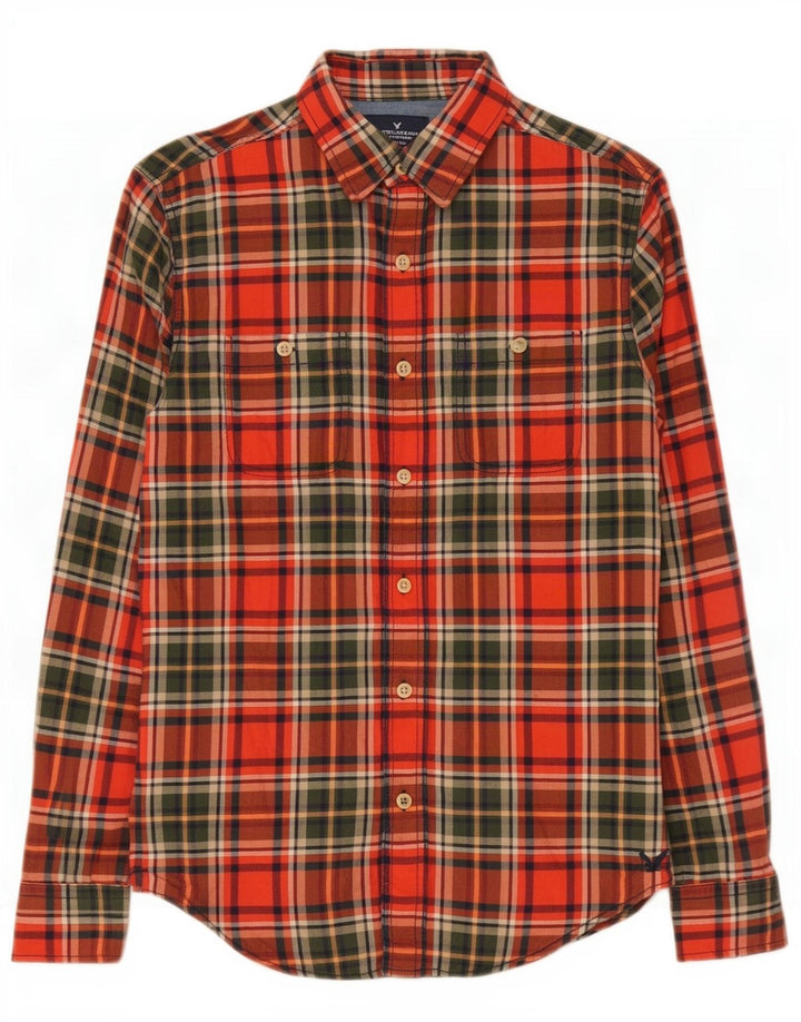American Eagle Outfitters Herren-Flanellhemd mit klassischer Passform, kleines rotes Karomuster
