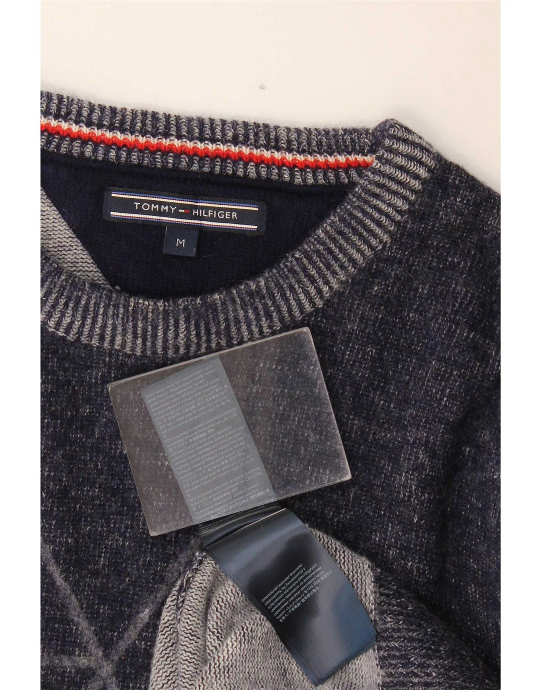 Tommy Hilfiger Herren-Pullover mit grafischem Rundhalsausschnitt, mittelmarineblaue Wolle