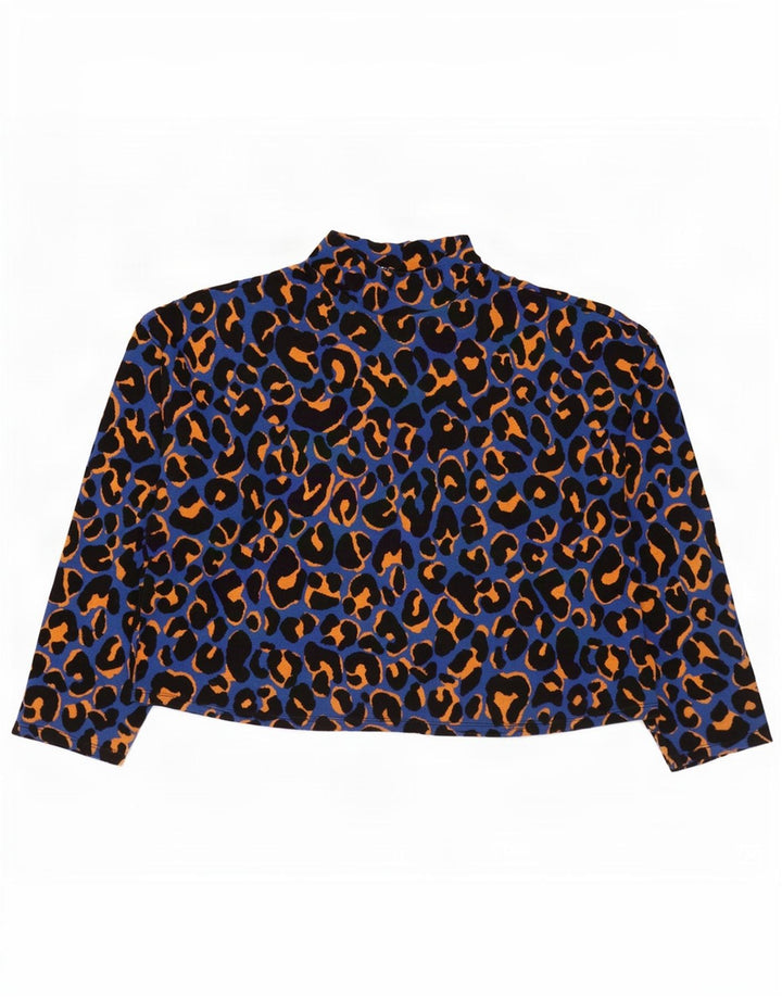 Zara Damen Übergroßes Top Langarm UK 14 Mittelblaue Baumwolle mit Animal-Print