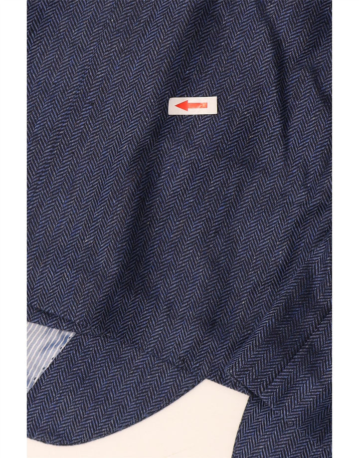 Guy Laroche Herren 2-Knopf-Blazerjacke UK 42 XL Marineblaue Herringbone-Seide