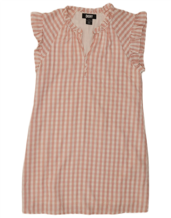 DKNY Damen-Etuikleid, EU 42, großes rosafarbenes Gingham-Polyester