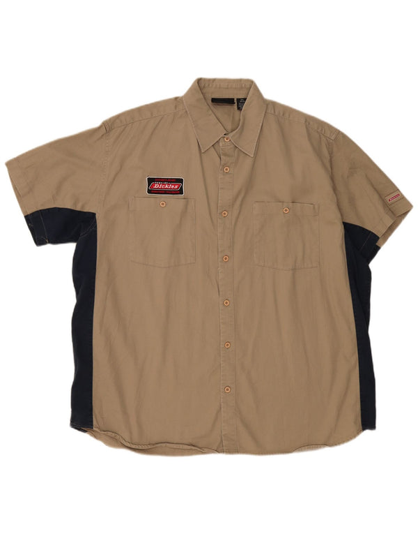 DICKIES Herren Kurzarmhemd 2XL Beige Colourblock Baumwolle
