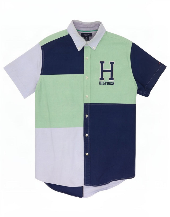 Tommy Hilfiger Herren-Kurzarmhemd, groß, Marineblau, Farbblock